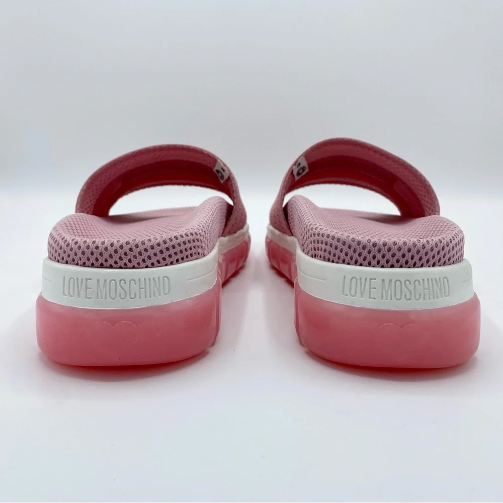 Love Moschino Rete Rosa Brand Logo Slide Sandal Size 38 / US 8